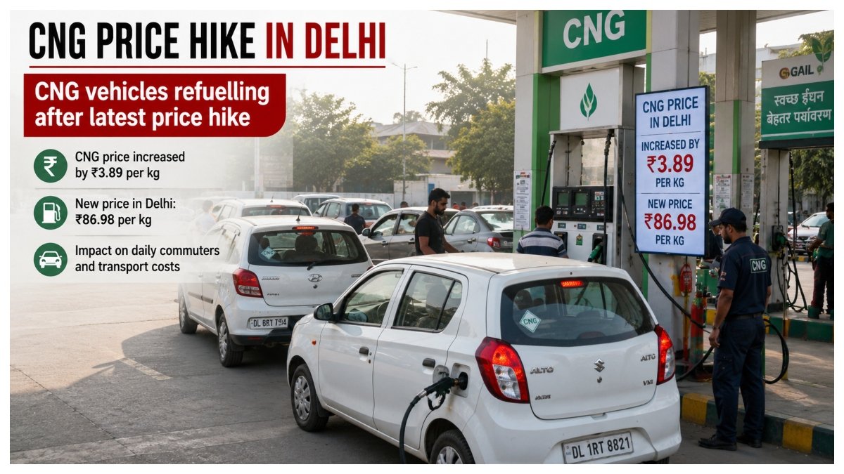 CNG vehicles refuelling at a gas station in Delhi after the latest price hike.
