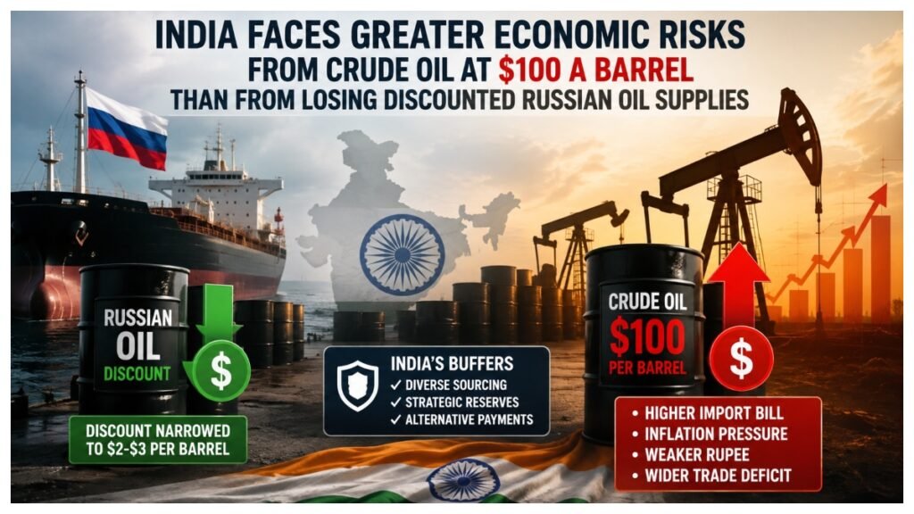 India faces greater economic risks from crude oil at $100 a barrel than from losing discounted Russian oil supplies.