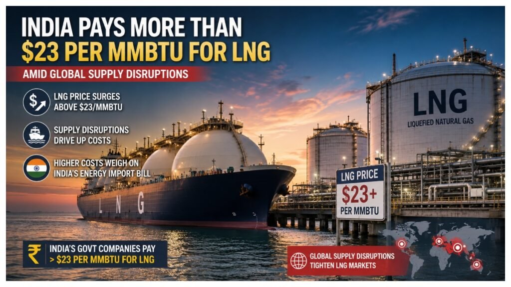 LNG tanker and gas storage facilities representing India paying more than $23 per MMBtu for LNG amid global supply disruptions.