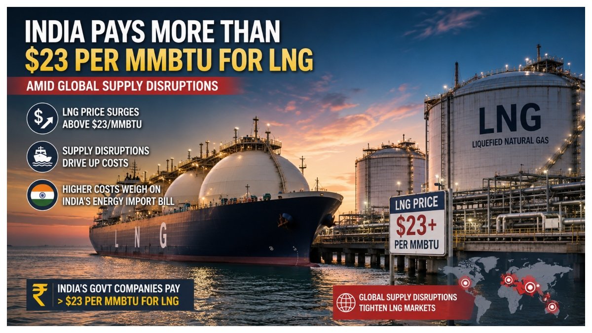 LNG tanker and gas storage facilities representing India paying more than $23 per MMBtu for LNG amid global supply disruptions.