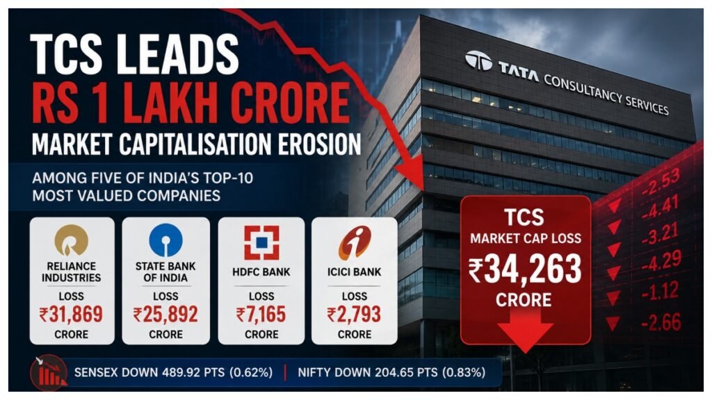 TCS leads Rs 1 lakh crore market capitalisation erosion among five of India’s top-10 most valued companies.