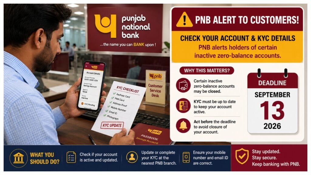 Punjab National Bank customer checking account and KYC details as PNB alerts holders of certain inactive zero-balance accounts about the September 13 deadline.