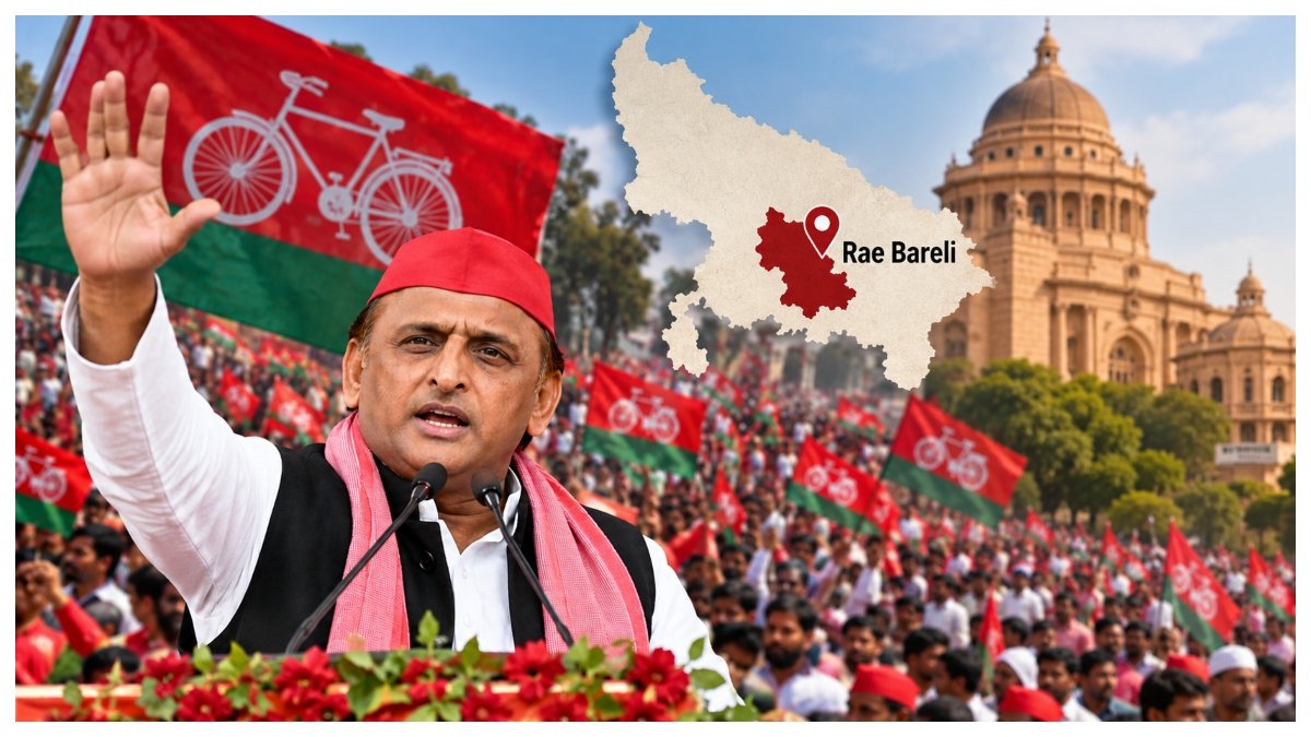 Samajwadi Party chief Akhilesh Yadav during the PDA Rath Yatra in Rae Bareli ahead of the 2027 Uttar Pradesh Assembly election.