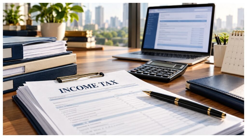 ax audit documents beside a calculator