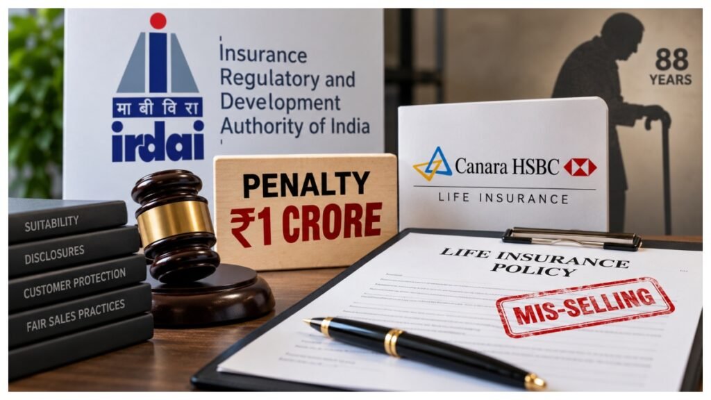 IRDAI has fined Canara HSBC Life ₹1 crore over alleged mis-selling of a deferred annuity policy to an 88-year-old customer.