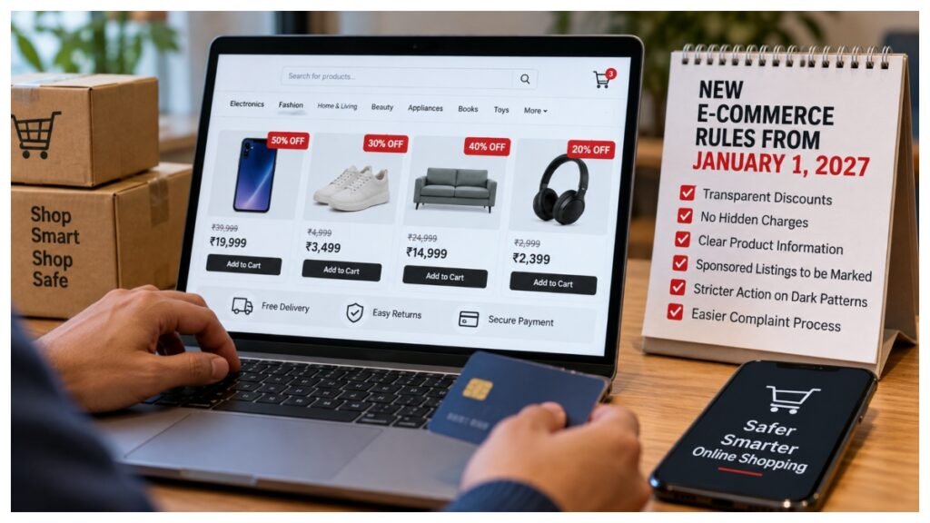 New online shopping rules in India will curb misleading discounts, hidden charges and dark patterns from January 1, 2027.