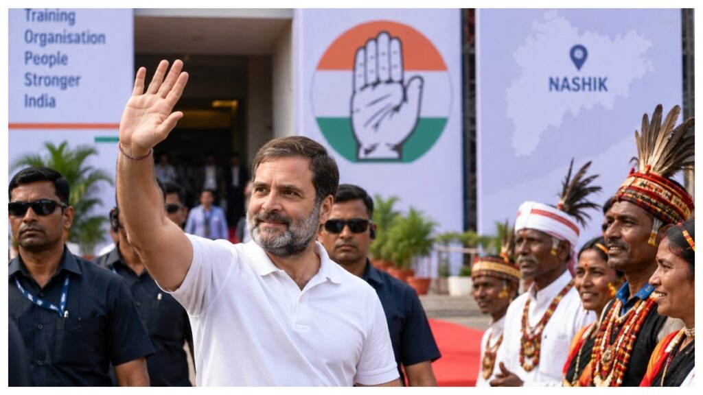 Rahul Gandhi arrives in Nashik for a Congress district presidents’ training programme and meetings with tribal representatives.