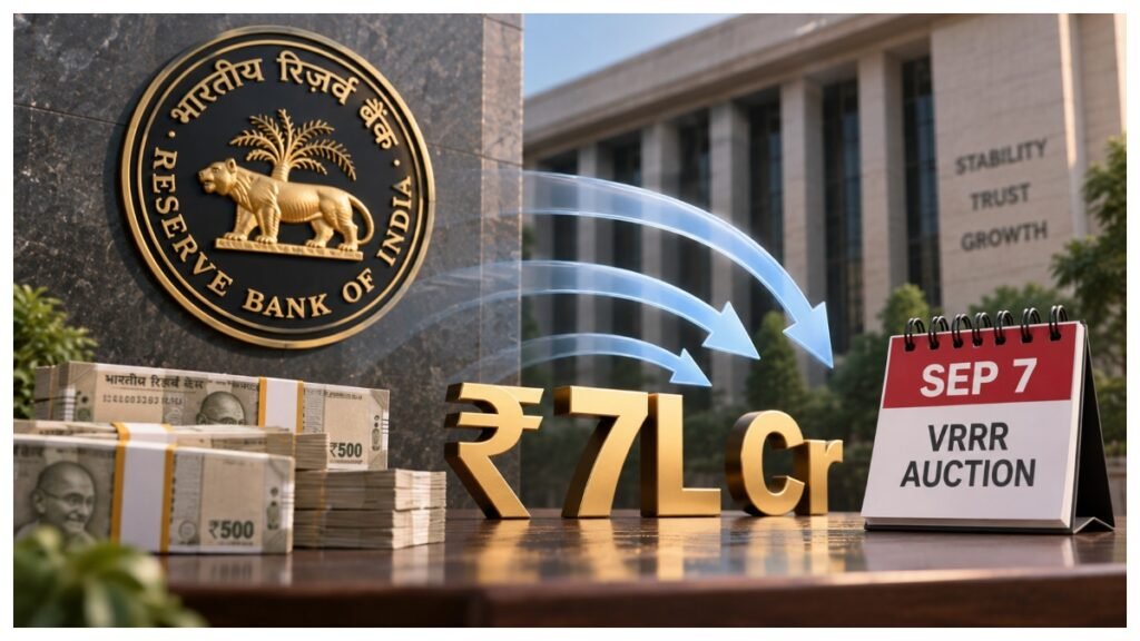 RBI announces Rs 7 lakh crore 30-day VRRR auction for September 7 to absorb surplus banking system liquidity.