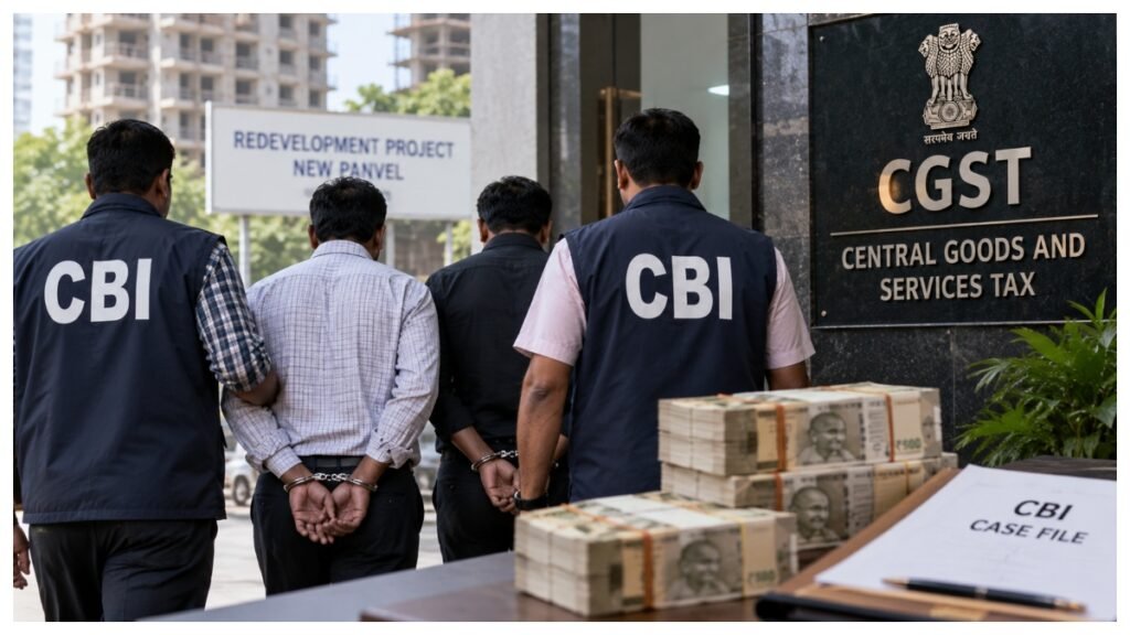 CBI arrests CGST superintendent and consultant in an alleged Rs 1 crore bribery case involving a New Panvel redevelopment project.