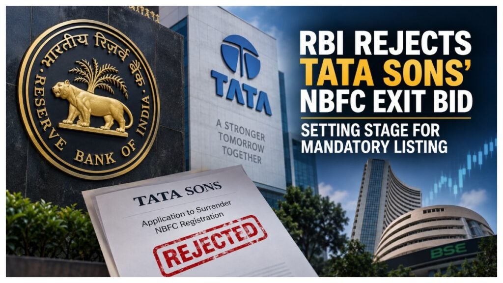 RBI rejects Tata Sons’ NBFC licence surrender bid, bringing the Tata Group holding company closer to a mandatory stock-market listing.