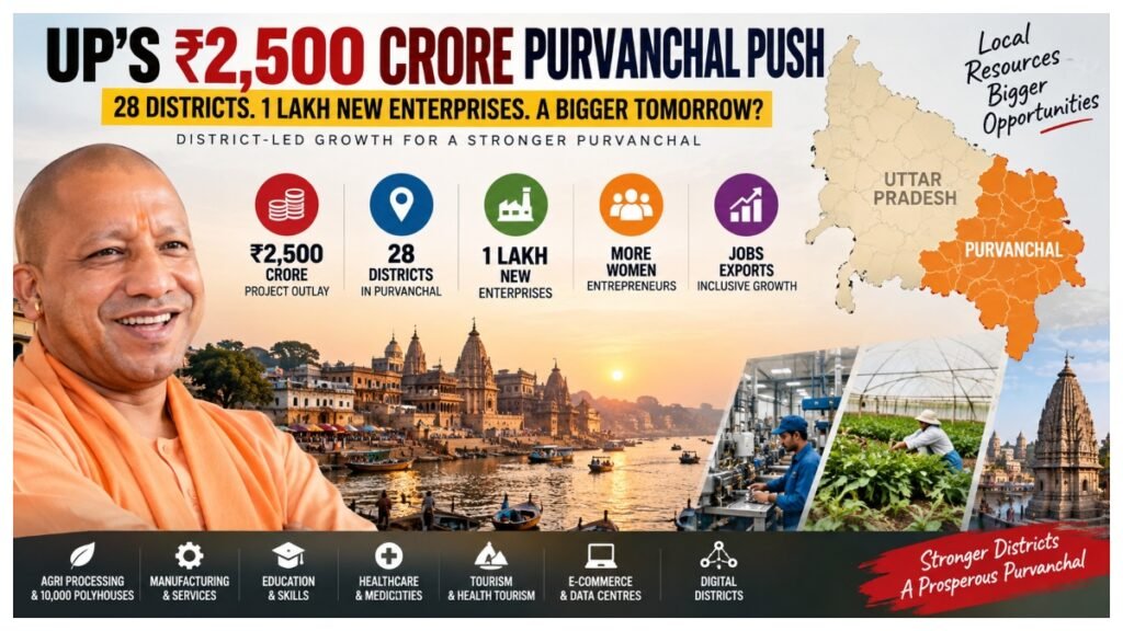 Uttar Pradesh government plans ₹2,500-crore UP-EDGE project for economic growth, employment, entrepreneurship and exports across 28 Purvanchal districts.