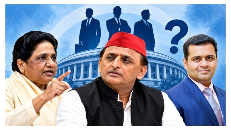 Akhilesh Yadav and Dhanraj Nathwani amid Rajya Sabha nomination row.