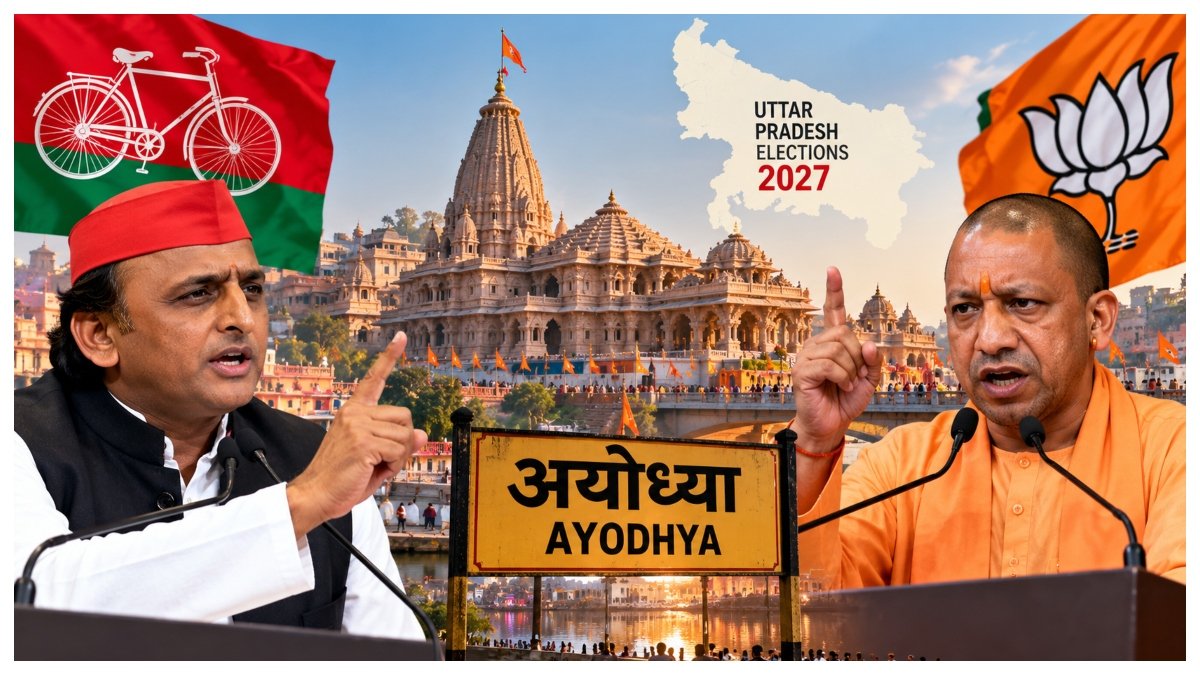 Akhilesh Yadav and Yogi Adityanath amid growing political attention on Ayodhya ahead of the 2027 Uttar Pradesh Assembly elections.
