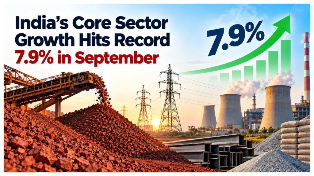 India's core sector growth reaches 7.9 per cent in September 2026 as iron ore, electricity, coal and cement production rises.