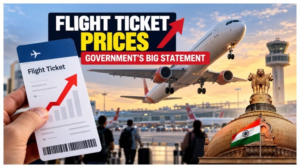 Passenger aircraft at an Indian airport as government announces its position on flight ticket prices and proposed emergency airfare regulations.