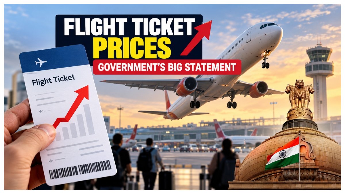 Passenger aircraft at an Indian airport as government announces its position on flight ticket prices and proposed emergency airfare regulations.