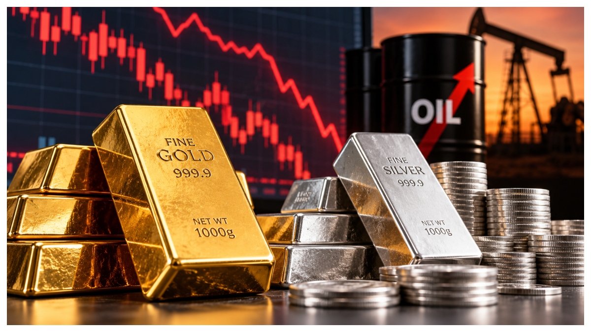 Gold and silver bars representing bullion price volatility ahead of the US Fed decision.