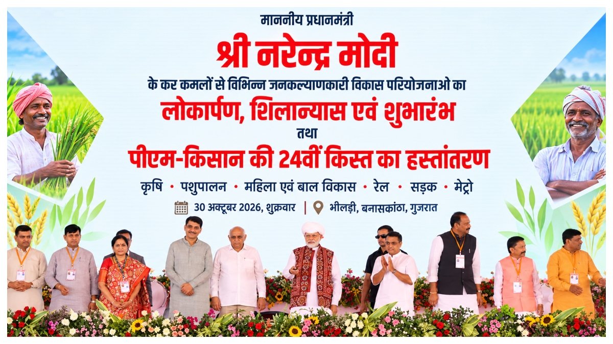 Prime Minister Narendra Modi releases the 24th PM-KISAN instalment worth ₹18,680 crore for 9.34 crore farmer families.