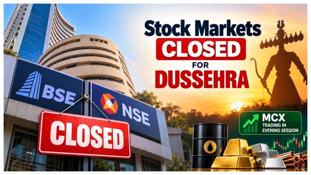Stock market holiday today as NSE and BSE remain closed for Dussehra on October 20, 2026, with MCX evening trading.